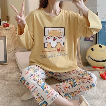 Cartoon Nighty Cotton Pajamas Women Sleepwear Spring Fall Pyjamas Loose Version Pajamas Plus Size XXL Pullover
Cartoon Nighty Cotton Pajamas Women Sleepwear Spring Fall Pyjamas Loose Version Pajamas Plus Size XXL Pullover