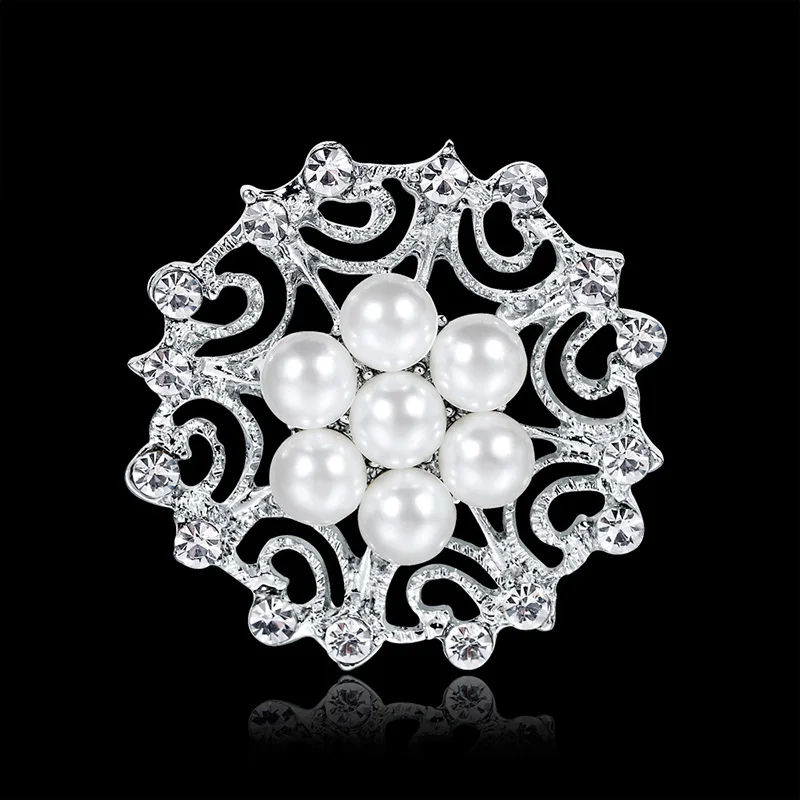 

Plated Crystal Rhinestones Bejeweled Diamante Imitation Pearl Brooch Pins for Wedding Bridal Bouquet DIY Accessories AA014