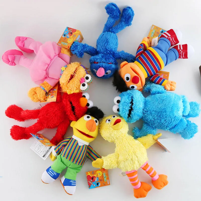 7 видов стилей Улица Сезам Elmo Bigbird Bert Zoe Ernie Grover плюшевые игрушки кукла печенье