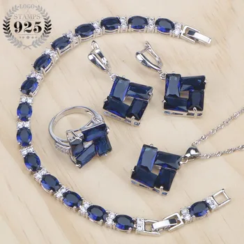 Blue Cubic Zirconia Costume Jewelry Sets Bridal Women Silver 925 Jewelry Ring Bracelet Pendant Earrings and Necklace Set Gifts
Blue Cubic Zirconia Costume Jewelry Sets Bridal Women Silver 925 Jewelry Ring Bracelet Pendant Earrings and Necklace Set Gifts