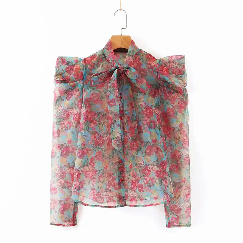 floral print organza blouse