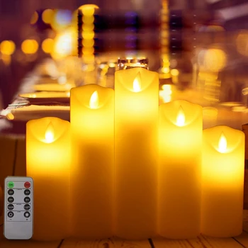 Flameless Candles LED Candles Realistic Moving Set Of 5 Ivory Battery Candles Real Wax Pillar with 10-Key Remote Control Timer-
Flameless Candles LED Candles Realistic Moving Set Of 5 Ivory Battery Candles Real Wax Pillar with 10-Key Remote Control Timer-