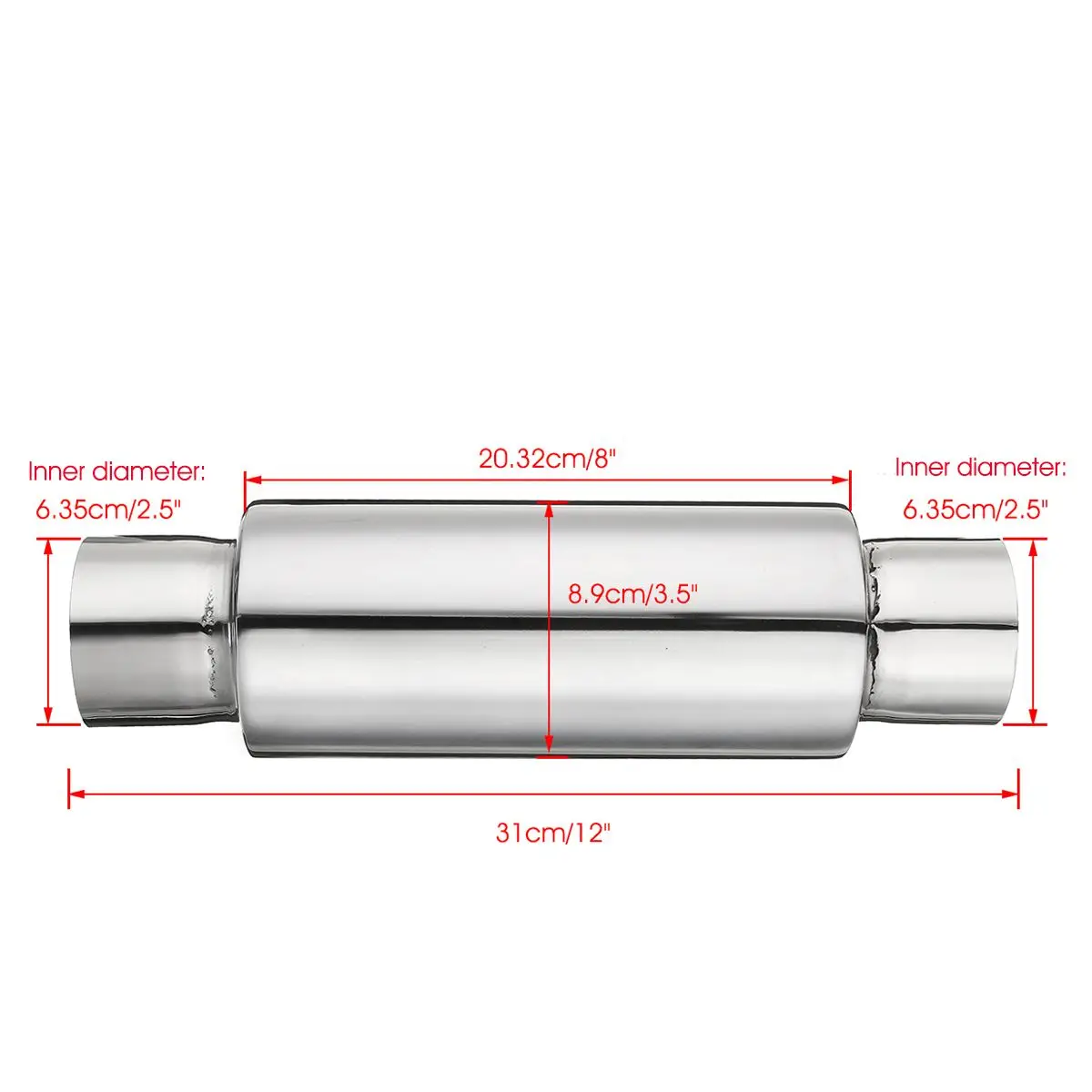 Universal Exhaust Silencer 6/" x 2.5/" x 18/" Resonator Muffler Box Stainless Steel