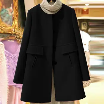 Women Winter Long Sleeve O Neck Button Pocket Plus Size Loose Woolen Trench Coat 
Women Winter Long Sleeve O Neck Button Pocket Plus Size Loose Woolen Trench Coat