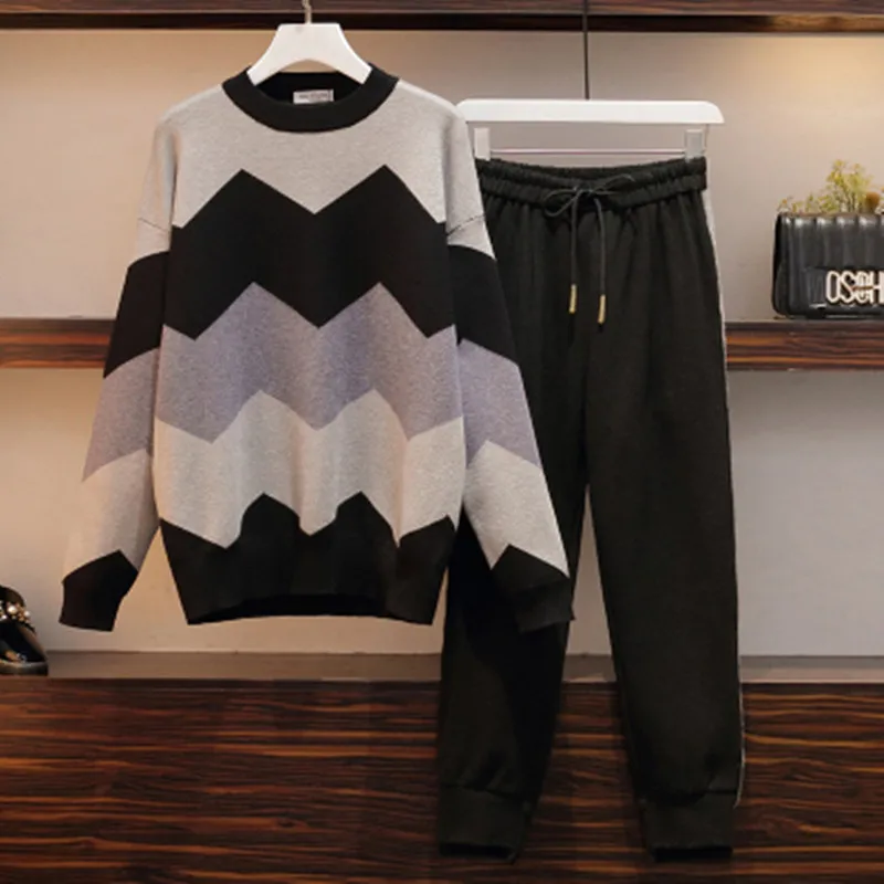 Plus Size New Autumn Winter Two Piece Set Women Knitted Suit Long Sleeve Striped Sweater Elastic Warm Pants Casual Outfits
Plus Size New Autumn Winter Two Piece Set Women Knitted Suit Long Sleeve Striped Sweater Elastic Warm Pants Casual Outfits