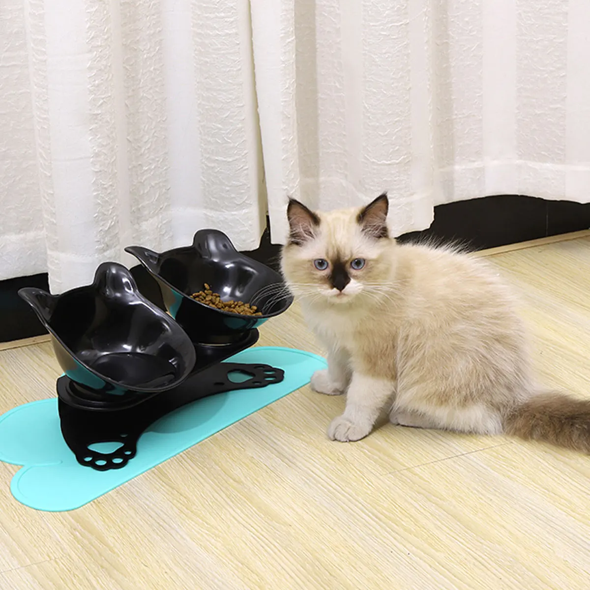 Cat Shaped Feeding Bowl with Holder Cat Shaped Feeding Bowl with Holder