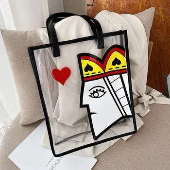 Women's New Summer Large Capacity Transparent Tote Bag INS Fashion Popular Cartoon Printed Shoulder Bag PVC Handbags
Women's New Summer Large Capacity Transparent Tote Bag INS Fashion Popular Cartoon Printed Shoulder Bag PVC Handbags