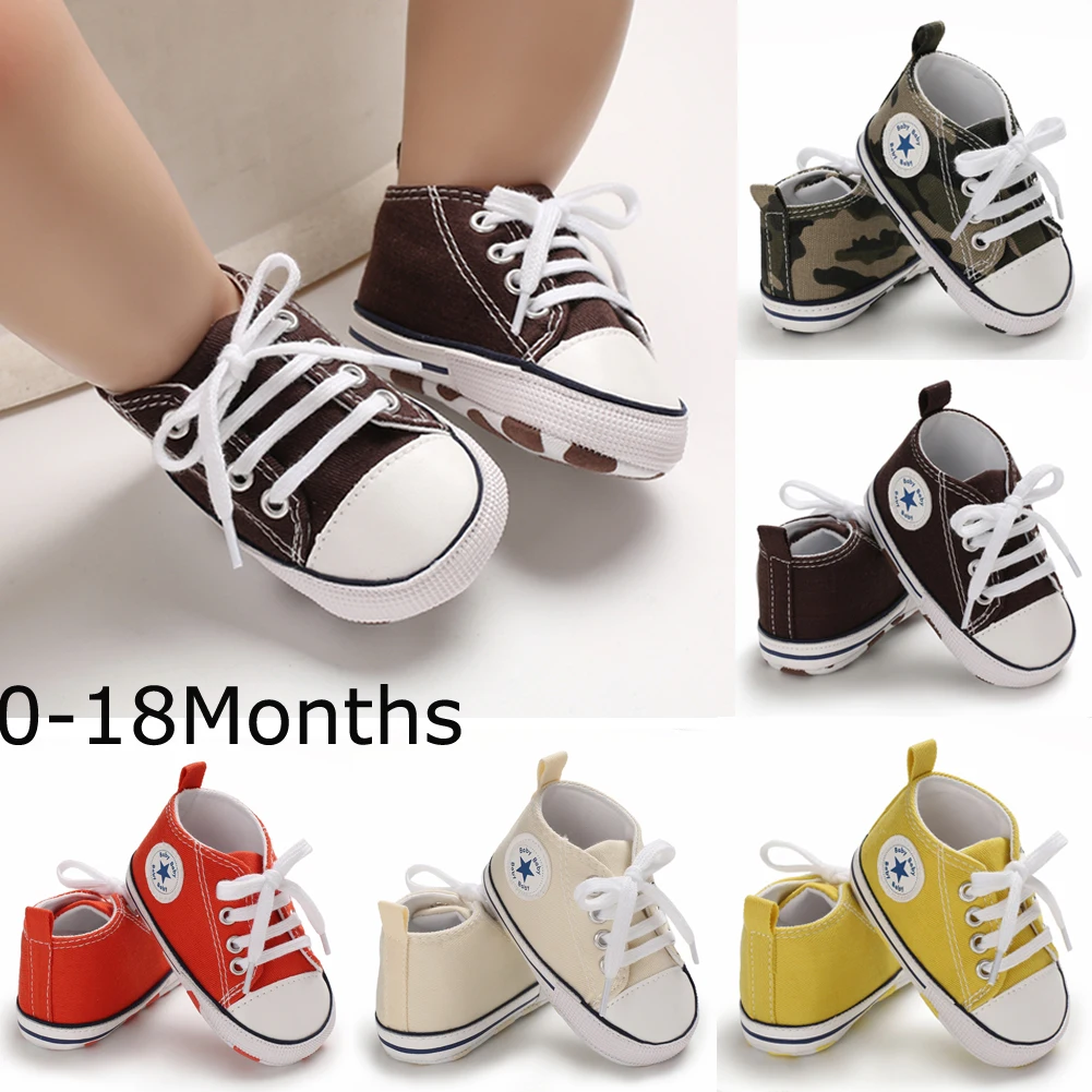 

Cute Toddler Kids Canvas Sneakers Baby Boy Girl Soft Sole Crib Shoes 0-18 Months Toddler Sneakers Anti-slip Sneakers Prewalkers