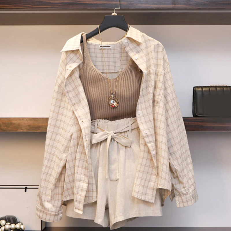 Autumn Women two piece sets Casual Linen Plaid Tops + Shorts Elastic Waist Wide Leg Pants Suit Set 3 Piece autumn jacket women
Autumn Women two piece sets Casual Linen Plaid Tops + Shorts Elastic Waist Wide Leg Pants Suit Set 3 Piece autumn jacket women