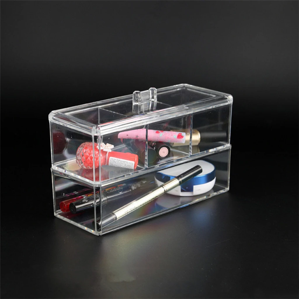2 Tier Clear Acrylic Cosmetic Makeup Cube Jewelry Organizer,Upper Compartment with 3 Slot for Makeup Cotton Pads Swabs Storage 2 Tier Clear Acrylic Cosmetic Makeup Cube Jewelry Organizer,Upper Compartment with 3 Slot for Makeup Cotton Pads Swabs Storage
