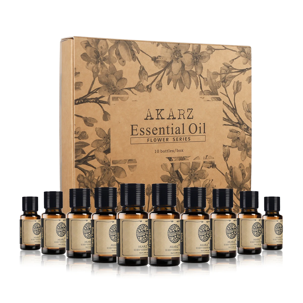 

AKARZ Flower Serie 10 Sets Lavender Jasmine Rose Ylang Neroli Frangipani Lotus Peony Osmanthus Violet Essential Oil for Diffuser