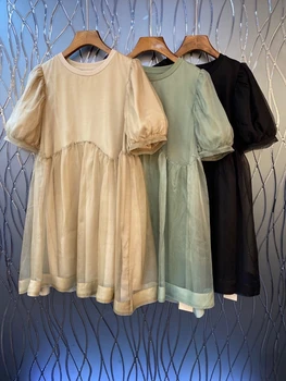 2020 Spring and Summer New Women's round Neck Solid Color Decorative Mesh Bubble Short-Sleeve Dress 527
2020 Spring and Summer New Women's round Neck Solid Color Decorative Mesh Bubble Short-Sleeve Dress 527