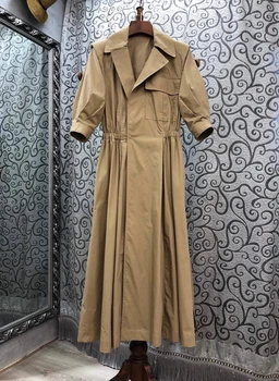 2020 Early Autumn New Women's Suit Collar Single Pocket Pleated Waist Hugging Short Sleeve Long Dress 728
2020 Early Autumn New Women's Suit Collar Single Pocket Pleated Waist Hugging Short Sleeve Long Dress 728