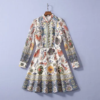 New European and American women's dresses for spring 2020 Long sleeve collar Button retro print Fashionable jacquard dress
New European and American women's dresses for spring 2020 Long sleeve collar Button retro print Fashionable jacquard dress