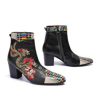 America winter pointed-toe Europe zip Dragon embroidery ankle boots high heel Fish pattern boots fashion Martin boots 
America winter pointed-toe Europe zip Dragon embroidery ankle boots high heel Fish pattern boots fashion Martin boots