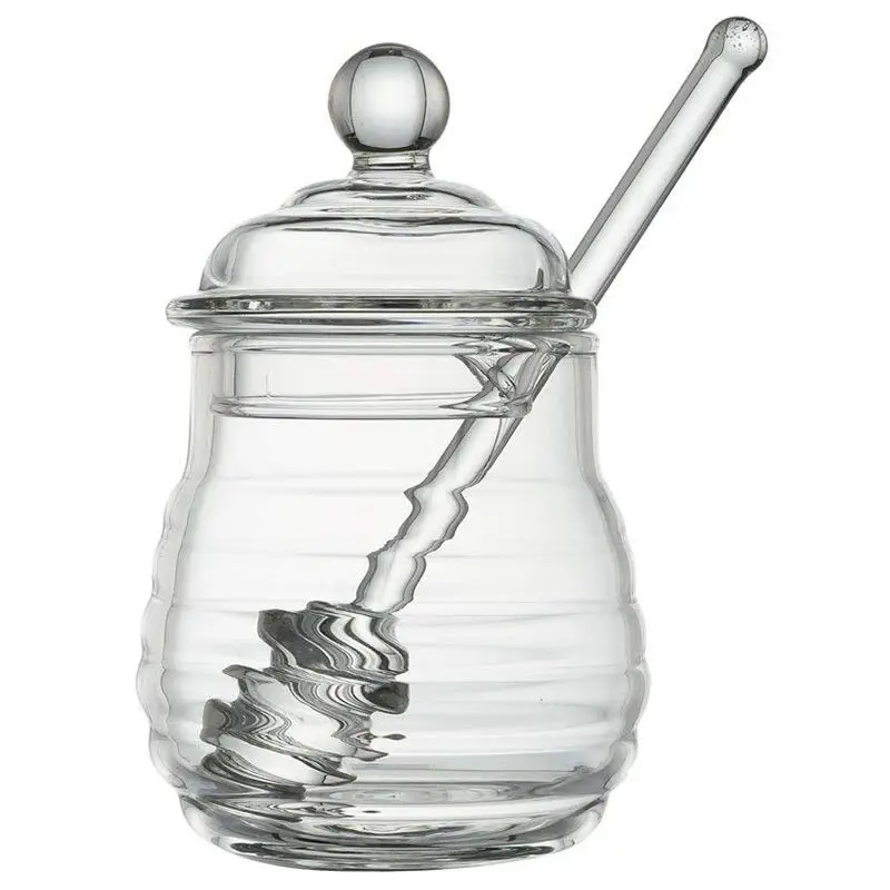 Фото Transparent glass honey jar with lid Honey Jar Dipper Clear 9 Ounces | Дом и сад