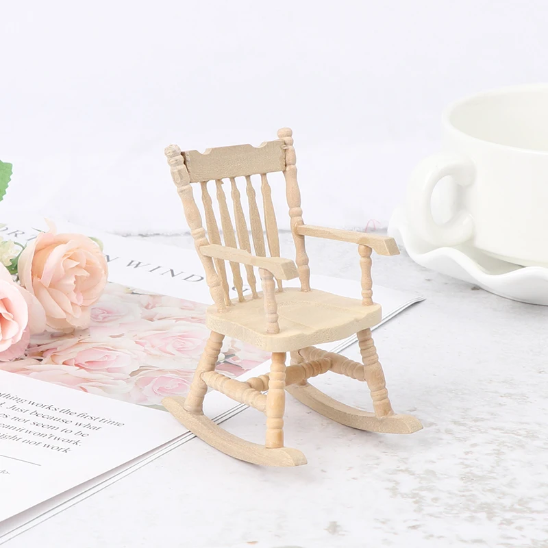 

1:12 Wooden Mini Dollhouse Rocking Chair Model Toy DIY Scenery Accessory For Dolls House Accessories Decor