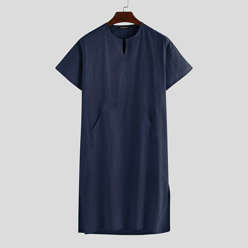 INCERUN Men Robes Short Sleeve Solid Pajamas V Neck Pockets Cozy Cotton Vintage Homewear Nightgown Kaftan Mens Bathrobes S-5XL INCERUN Men Robes Short Sleeve Solid Pajamas V Neck Pockets Cozy Cotton Vintage Homewear Nightgown Kaftan Mens Bathrobes S-5XL