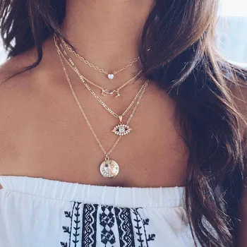 IPARAM Retro Crystal Eye Pendant Necklace Bohemian Multilayer Crystal Geometry Heart Layered Collar Necklace Jewelry Wholesale
IPARAM Retro Crystal Eye Pendant Necklace Bohemian Multilayer Crystal Geometry Heart Layered Collar Necklace Jewelry Wholesale