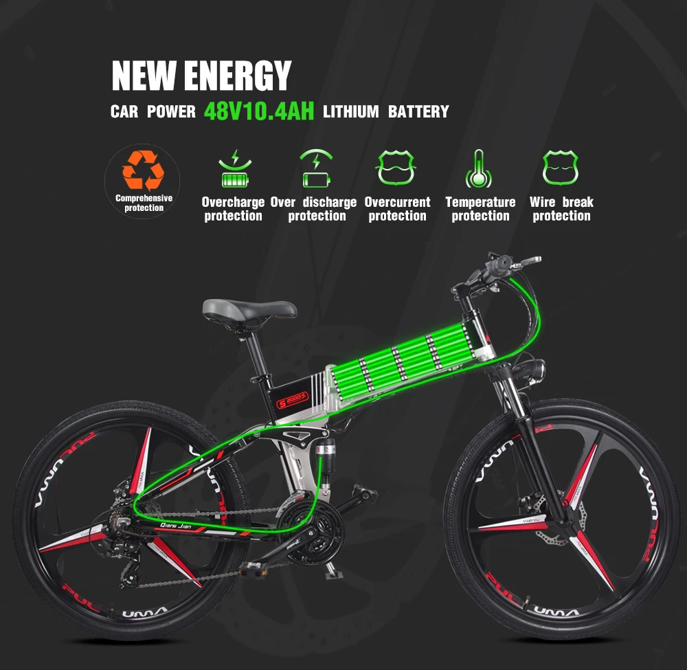 Best New Electric Bike 21 Speed 10AH 48V 350W 110KM Built-in Lithium battery E bike electric 26" Off road Electric bicycle Folding 4