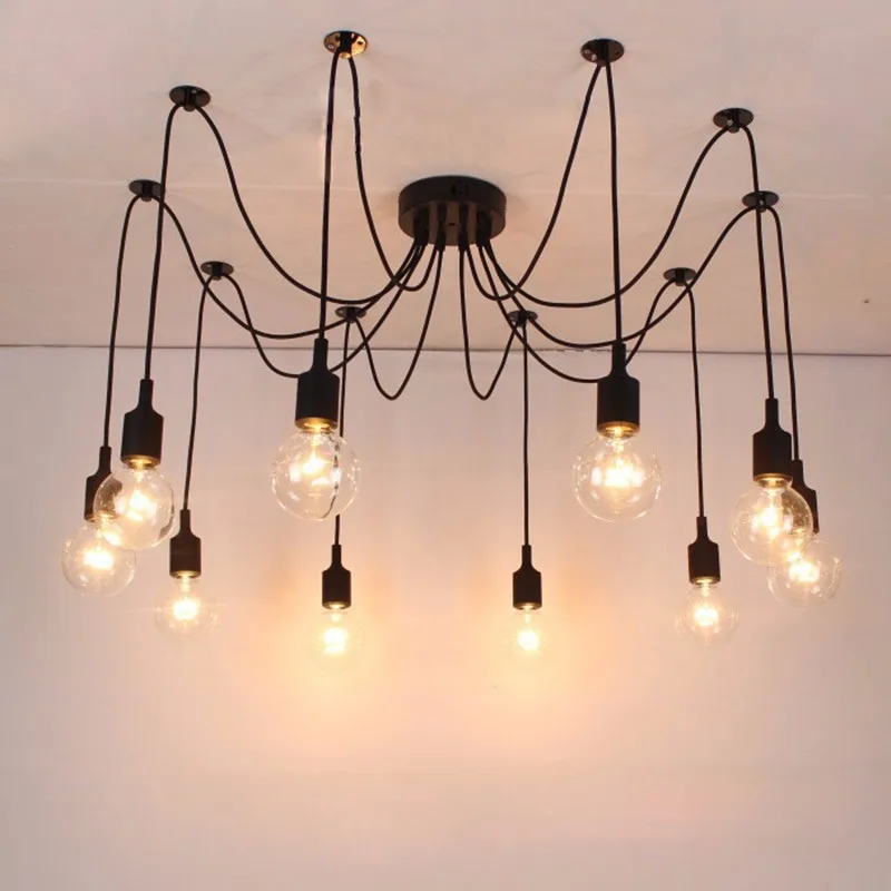

DIY подвесной светильник в виде паука, светодиодная лампа в стиле ретро, люстры для ресторана, спальни, декоративные светильники, осветительные лампы для кафе, одежды и магазина, черные