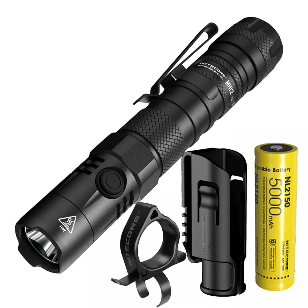 

NITECORE MH12 V2 USB Rechargeable Flashlight XP-L2 V6 max 1200 lumen beam throw 202M Torch 21700 5000mAh battery NTH10 Holster