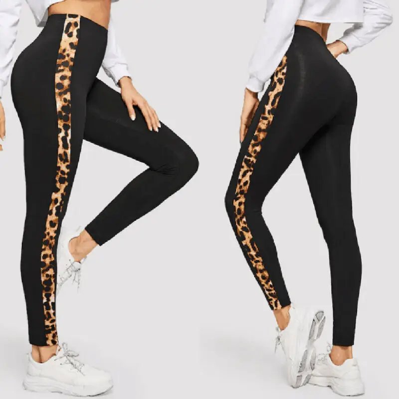 Женские леопардовые леггинсы с высокой талией спортивные штаны для тренировок