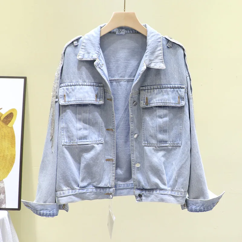 Spring Plus size Heavy industry Diamond Tassel Frayed Short Women Denim jacket Chaqueta mujer Loose Washed Jeans jacket Female
Spring Plus size Heavy industry Diamond Tassel Frayed Short Women Denim jacket Chaqueta mujer Loose Washed Jeans jacket Female