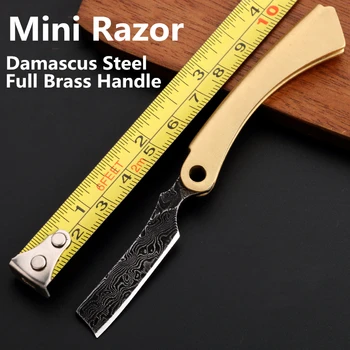 Mini Straight Razor Knife VG10 Damascus Steel Brass Handle Multi-purpose Cutter Manual Dismantling Express Knife Pocket G0608
Mini Straight Razor Knife VG10 Damascus Steel Brass Handle Multi-purpose Cutter Manual Dismantling Express Knife Pocket G0608