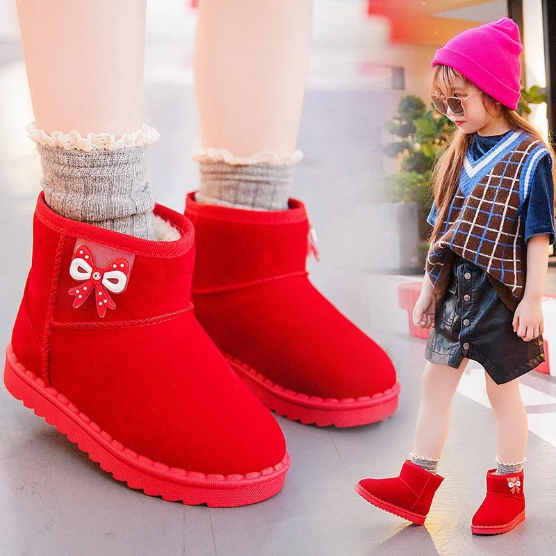 

Girls Princess Children Ankle Boots with Bow-knot Snow Boots Winter Warm Cotton Kids Rubber Boots Fashion Sweet Anti-slippery