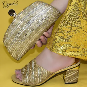 Latest gold high heel pump shoes and purse handbag set with rhinestone for evening party 678-5 , Heel Height 7.5cm
Latest gold high heel pump shoes and purse handbag set with rhinestone for evening party 678-5 , Heel Height 7.5cm
