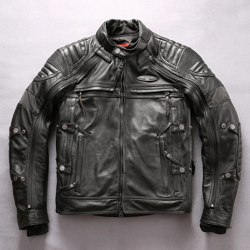 Фото Заводская Новинка 2020 Мужская черная мотоциклетная кожаная куртка модные супер