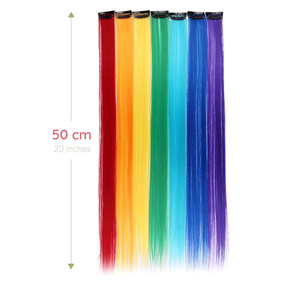 TALESHE Long Straight Clip in One Piece Hair Extensions 20 Inch 50cm Synthetic Fake Hair for Women Girls Rainbow Color Pink