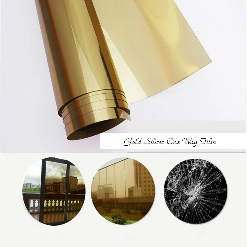 

40/50/60/70/80/90 x 500 Cm Gold Heat Control Window Film Anti-UV Solar Tint Mirrored Sticker One-way Vision Privacy Window Tint