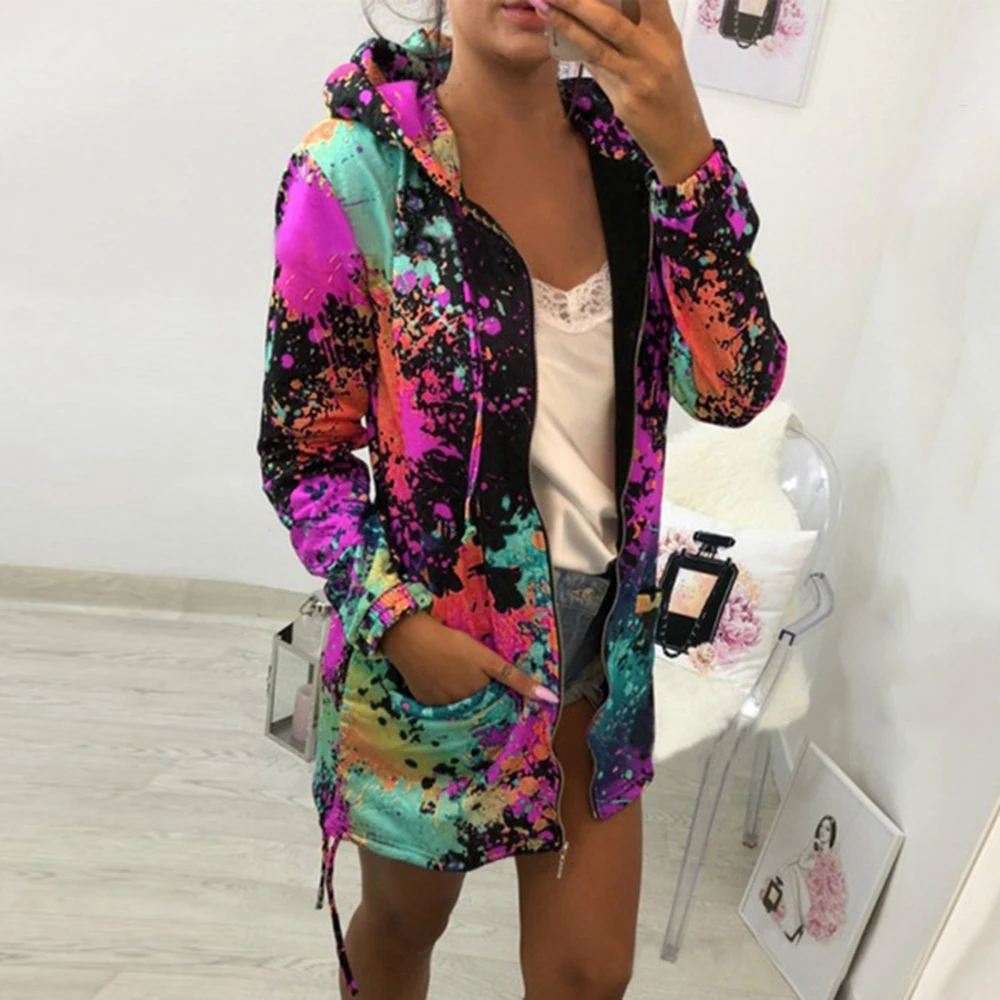 2019 Fashion Women Autumn Jacket Tie dyeing Print Coat Outwear Sweatshirt Hooded Jacket Feminino Pockets Overcoat Clothes
2019 Fashion Women Autumn Jacket Tie dyeing Print Coat Outwear Sweatshirt Hooded Jacket Feminino Pockets Overcoat Clothes