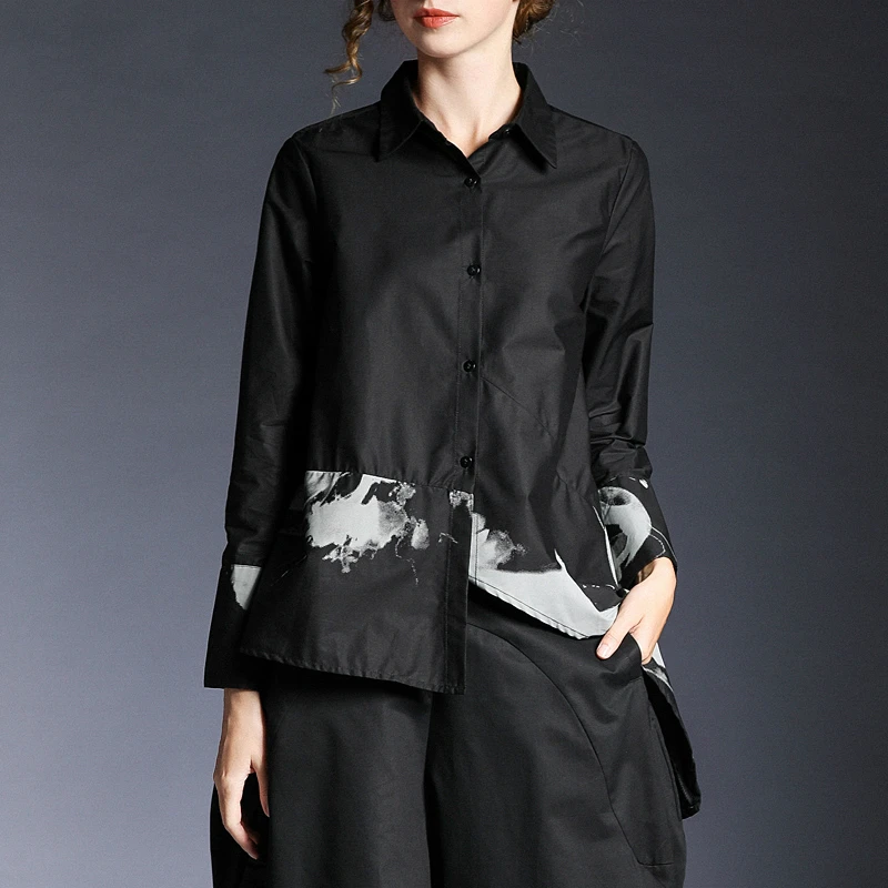 2019 New Spring Summer Lapel Long Sleeve Black Pattern Printed Irregular Hem Loose Shirt Women Blouse Fashion Tide JR708
2019 New Spring Summer Lapel Long Sleeve Black Pattern Printed Irregular Hem Loose Shirt Women Blouse Fashion Tide JR708