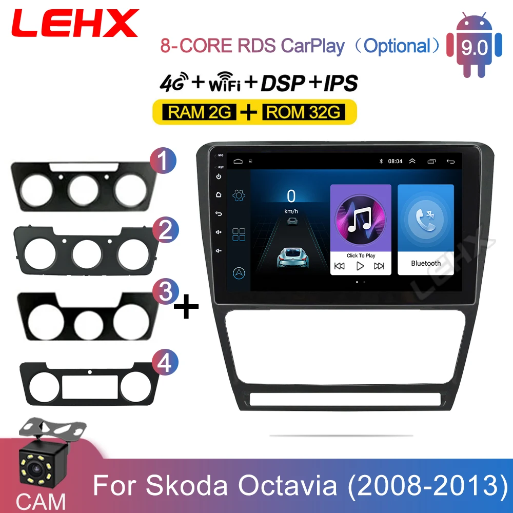 Автомагнитола LEHX мультимедийный видеоплеер на Android 9 0 с dvd для SKODA Octavia 2 2008 2009-2013