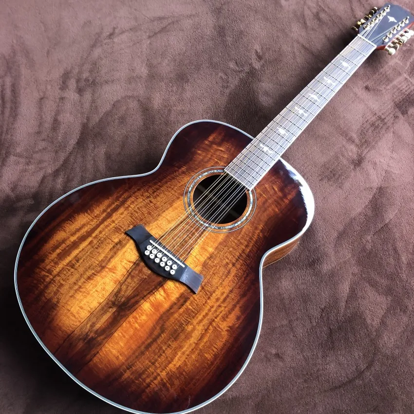 Фото Free shipping in stock 43-inch JUMBO model koa wooden acoustic guitar black cut corner electric | Спорт и развлечения