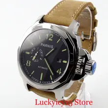 PARNIS Special Design Self Winding Men Watches Sapphire Glass Black Dial Date WIndow Luminous Hand Big Crown Automatic Movement(China)