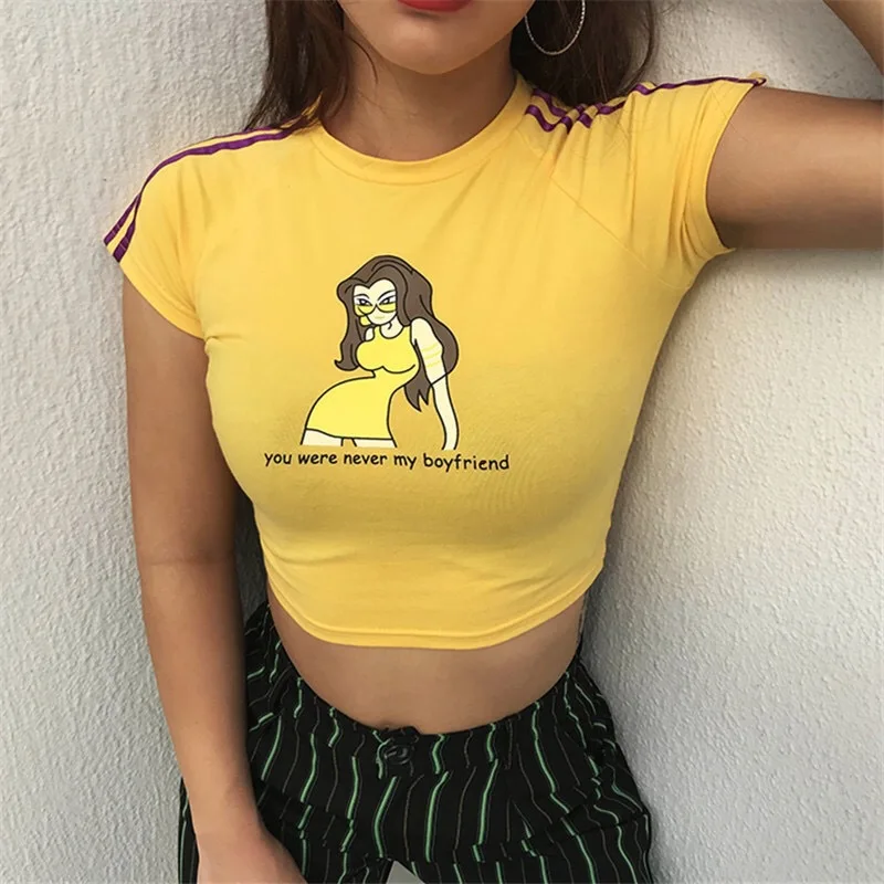 Ladies Short Sleeve Crop Top Basic Letter Print Short T Shirt Women Femme Tank Party Bodycon Bandage Stretch Vest Tee Shirt Girl 
Ladies Short Sleeve Crop Top Basic Letter Print Short T Shirt Women Femme Tank Party Bodycon Bandage Stretch Vest Tee Shirt Girl