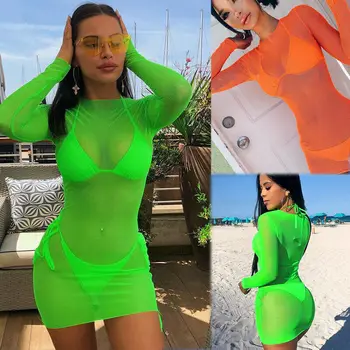 Women Fishnet Bikini Cover Up Swimwear Bathing Suit Beach Dress Boho Short Mesh Transparent Cover Up Top Mini Dress
Women Fishnet Bikini Cover Up Swimwear Bathing Suit Beach Dress Boho Short Mesh Transparent Cover Up Top Mini Dress