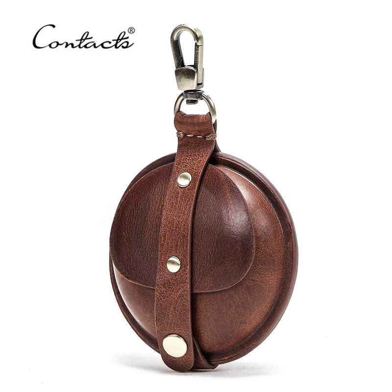 

CONTACT'S 100% Crazy Horse Leather Men Wallets Small Money Bags Mini Coin Purse Pocket Vintage Male Portfolio for Earphone