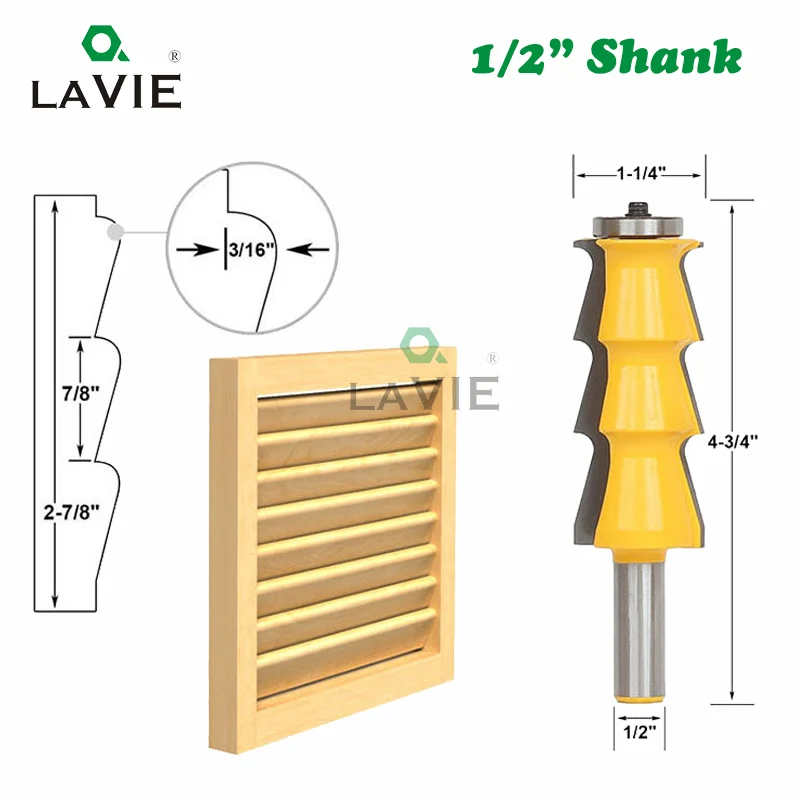 LAVIE 1pc 12mm 1/2" Shank Louver Shutter Style Router Bit Louvre Milling Cutter for Wood Door Knife Woodworking Tools
LAVIE 1pc 12mm 1/2" Shank Louver Shutter Style Router Bit Louvre Milling Cutter for Wood Door Knife Woodworking Tools