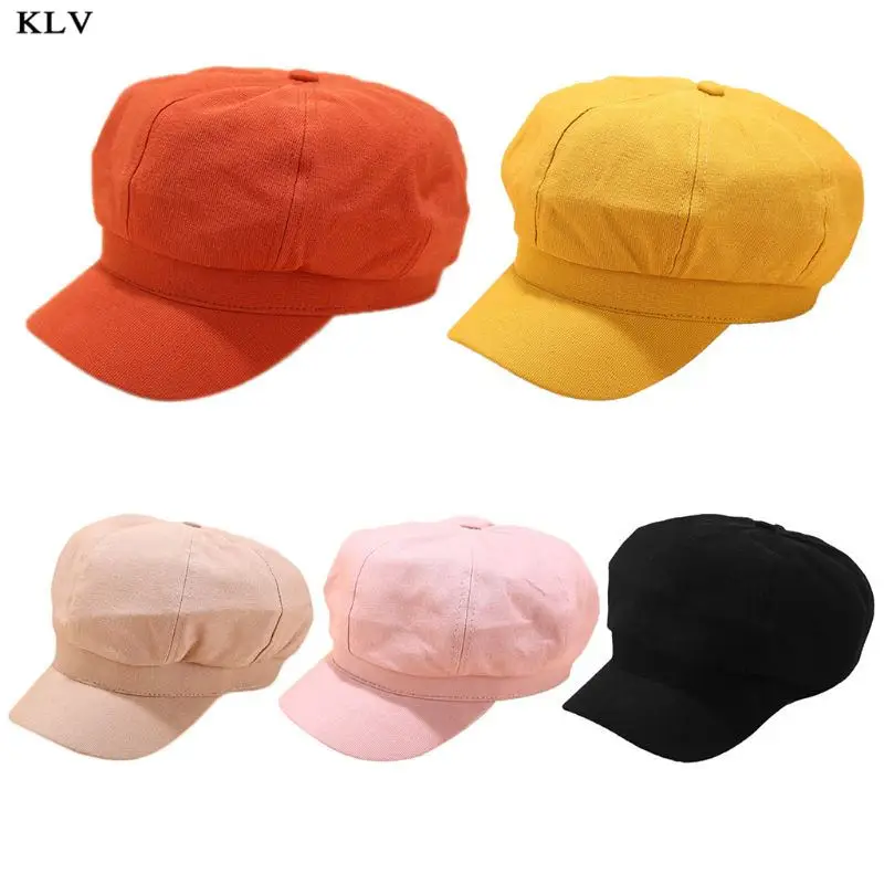 

Women Girls Vintage Corduroy Octagonal Hat Autumn Winter Solid Color 8 Panel Plain Cabbie Newsboy Painter Visor Peaked Beret Cap