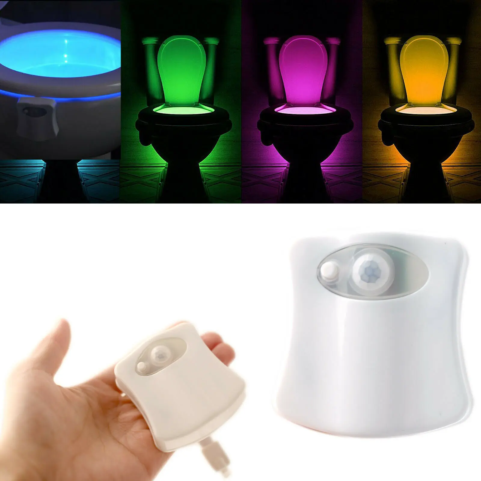 

LED Toilet Bowl Light Motion Sensor Toilet Seat Light 8 Color Auto Changing Potty Lamp Pedestal for Kids Bathroom Night Security