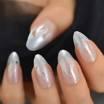 Flame Fake Nails Silver Glitter Shimmer Fire Pattern Artificial Designed Tips Clear Stiletto Pointed Nail 24
Flame Fake Nails Silver Glitter Shimmer Fire Pattern Artificial Designed Tips Clear Stiletto Pointed Nail 24