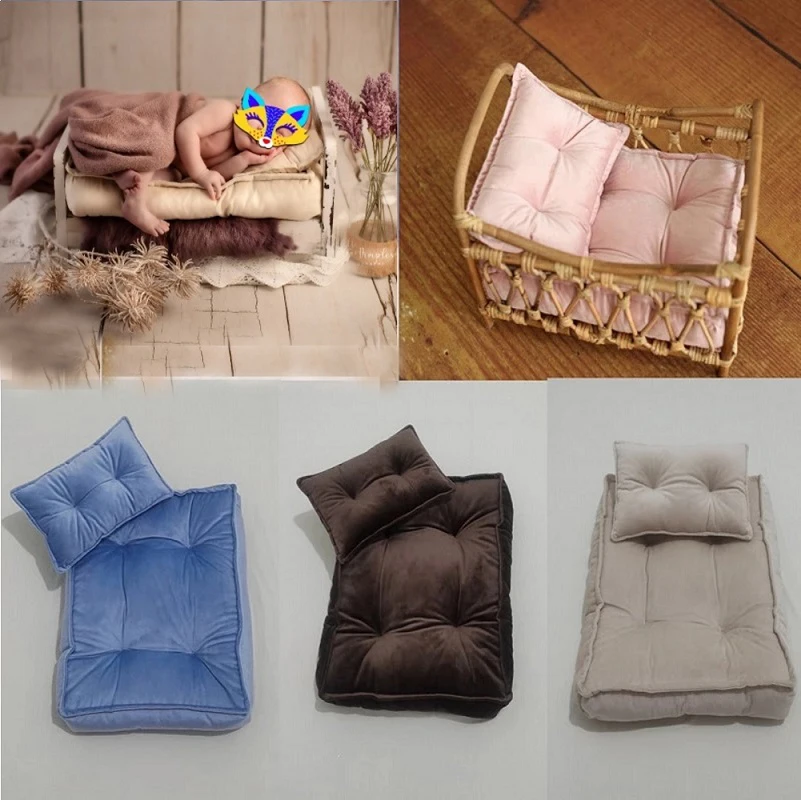 Фото Реквизит для фотосъемки новорожденных мини матрас подушка постельное белье