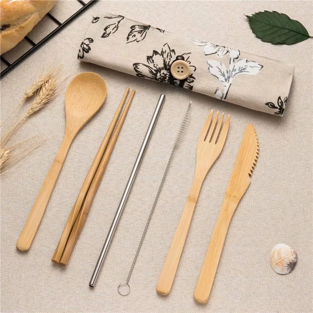Dinnerware Set Travel Camping Bamboo Cutlery Set Reusable with Metal Straw Wooden Dinnerware Fork Spoon Knife Set Portable Bag
Dinnerware Set Travel Camping Bamboo Cutlery Set Reusable with Metal Straw Wooden Dinnerware Fork Spoon Knife Set Portable Bag