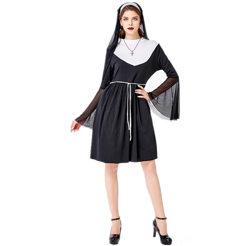 

Hot Buy Sexy Virgin Mary Nun Costume Halloween Stage Cosplay Church Missionary Sister Uniform For Adult Women