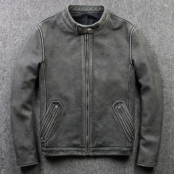 Retro first layer leather motorcycle men do old collar short casual coat genuine leather jacket men 
Retro first layer leather motorcycle men do old collar short casual coat genuine leather jacket men